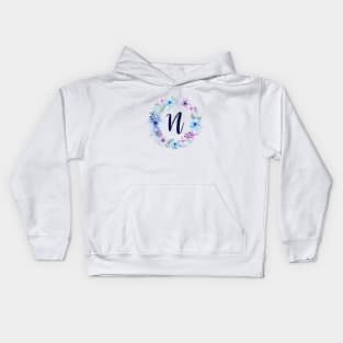 Floral Monogram N Icy Winter Blossoms Kids Hoodie